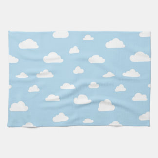 White Cartoon Clouds on Blue Background Pattern Towel