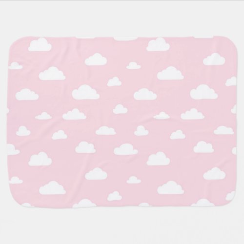 White Cartoon Clouds on Pink Background Pattern Baby Blanket