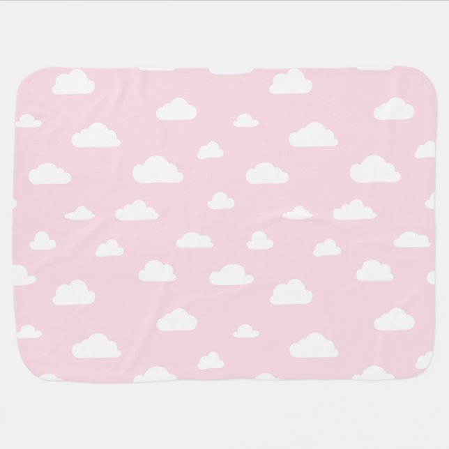 White Cartoon Clouds on Pink Background Pattern Baby Blanket (Horizontal)