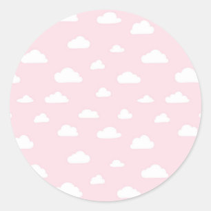 White Cartoon Clouds on Pink Background Pattern Classic Round Sticker
