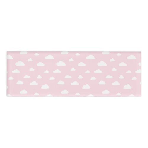 White Cartoon Clouds on Pink Background Pattern Name Tag