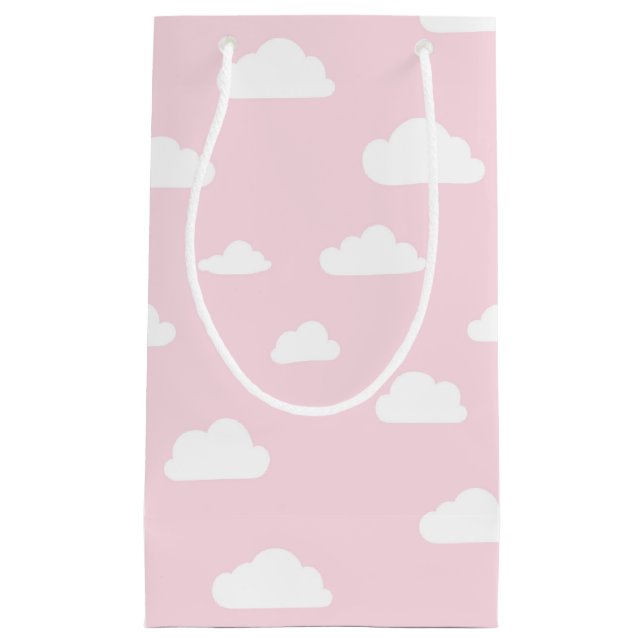 White Cartoon Clouds on Pink Background Pattern Small Gift Bag (Front)