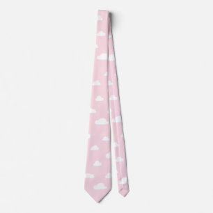 White Cartoon Clouds on Pink Background Pattern Tie
