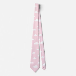 White Cartoon Clouds on Pink Background Pattern Tie