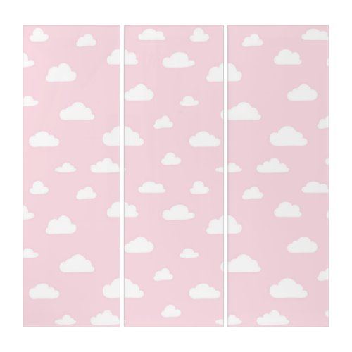 White Cartoon Clouds on Pink Background Pattern Triptych