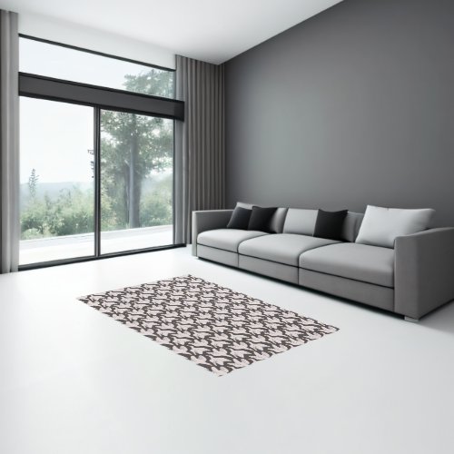 White Cartoon Goose Geometric Pattern Dark Gray Rug