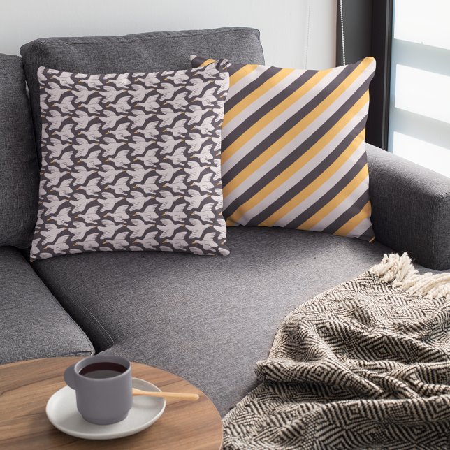 White Cartoon Goose Geometric Pattern Dark Gray Throw Pillow (Creator Uploaded)