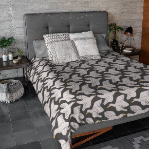 White Cartoon Goose Geometric Pattern Duvet Cover