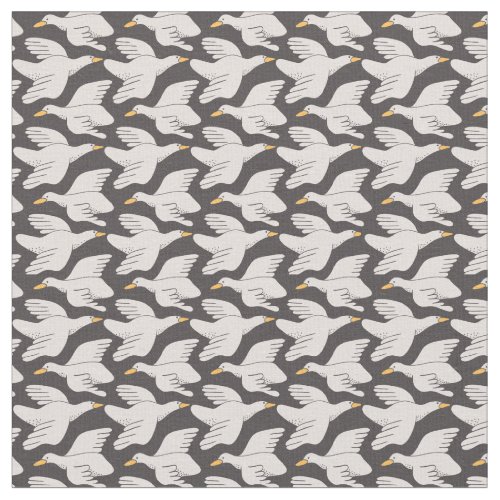 White Cartoon Goose Geometric Pattern Fabric