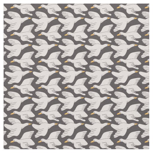 White Cartoon Goose Geometric Pattern Fabric