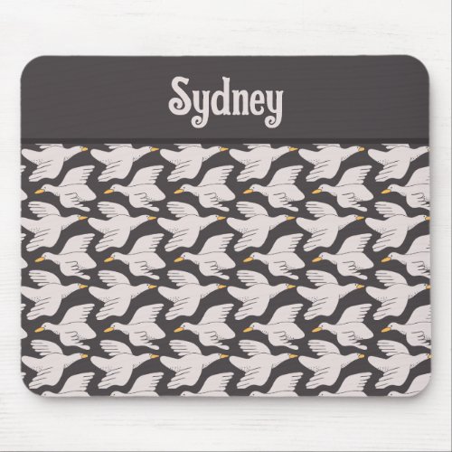 White Cartoon Goose Geometric Pattern Personalized Mouse Pad