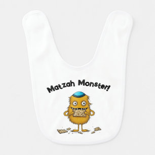 White Cartoon Matzah Monster Passover Baby Bib