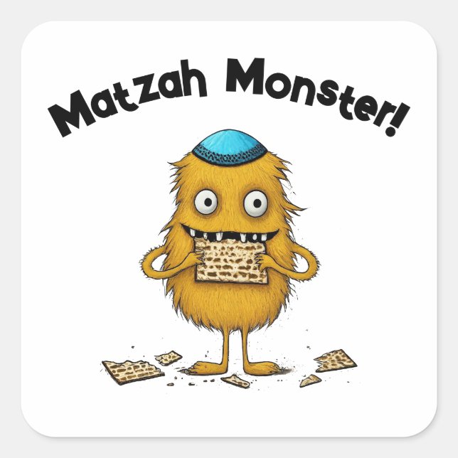 White Cartoon Matzah Monster Passover Sticker (Front)