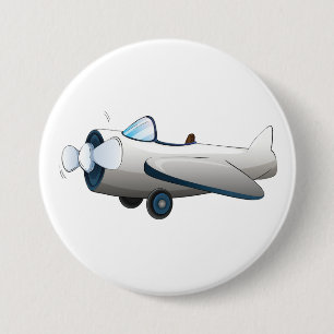 White Cartoon Propeller Plane Retro Style Vintage Button