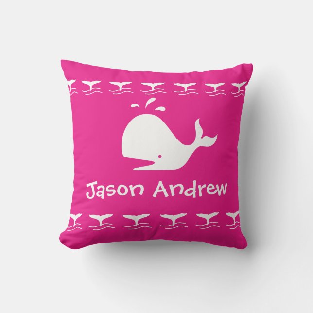 White CARTOON whale Bright pink Personalized Baby Throw Pillow (Front)