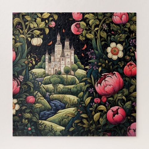 White castle winding road night sky floral jigsaw puzzle