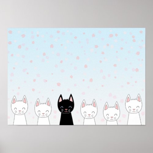 White cat and black cat poster
