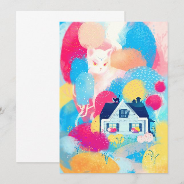 White Cat and Country House Invitation (Front/Back)