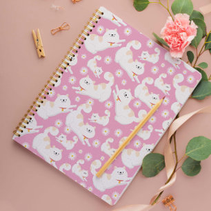 White Cat and flower Pattern pink Notebook