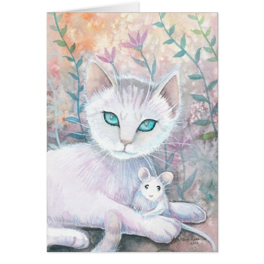 White Cat and Mouse Card (Front)
