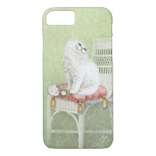white cat and roses on elegant chair pillow iPhone 8/7 case