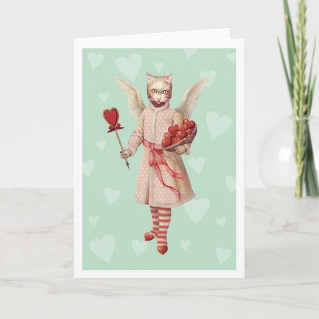 White Cat Angel Greeting Card (Front)