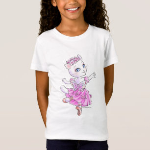 White Cat Ballerina Girls Baby Doll T-Shirt