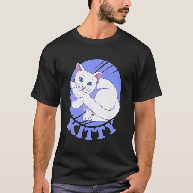 White cat bitting tail T-Shirt (Front)
