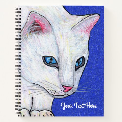 White Cat Bright Blue eyes Sparkle Deep Blue Notebook