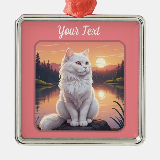 White Cat by Lake Metal Ornament (Front)