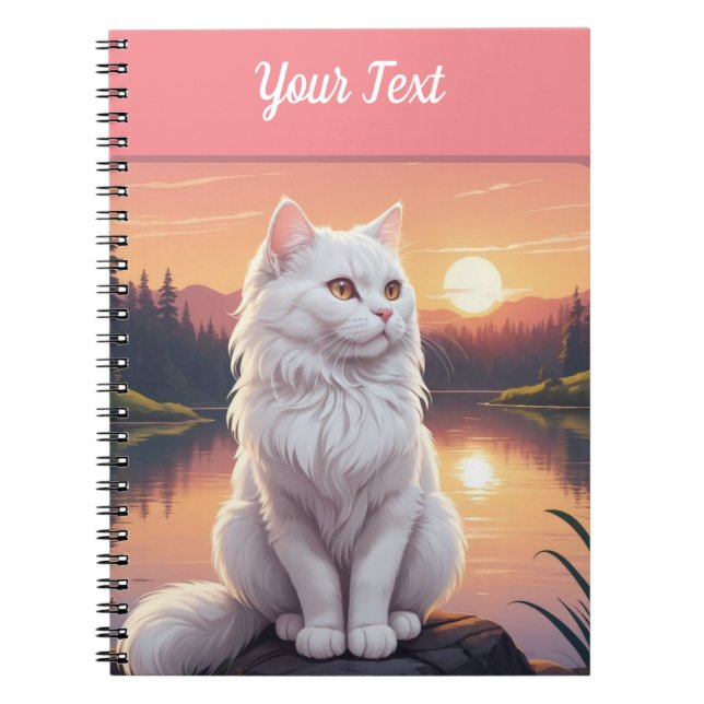 White Cat by Lake Notebook (Front)