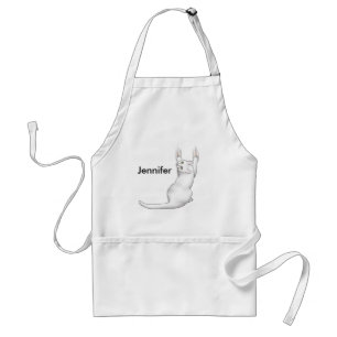 White Cat cartoon drawing scratching and tearing t Adult Apron