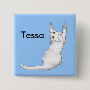 White Cat cartoon drawing scratching and tearing t Pinback Button