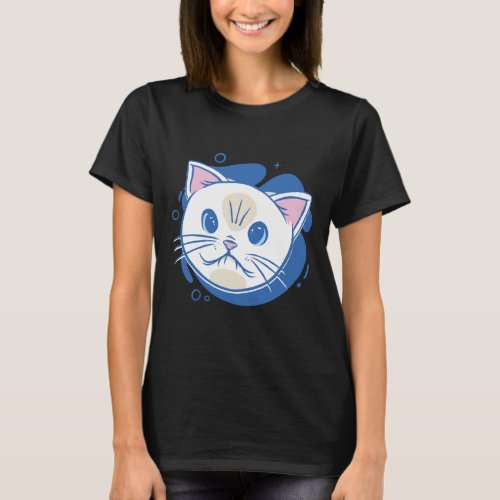 White Cat Cartoon Face Cute   T_Shirt