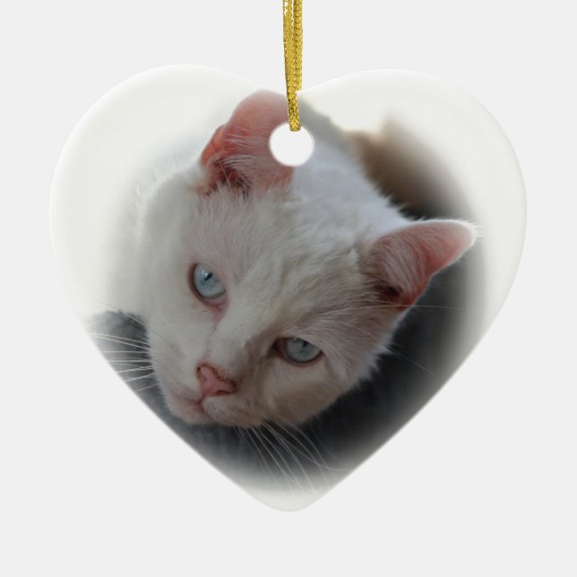 White Cat Ceramic Ornament (Front)