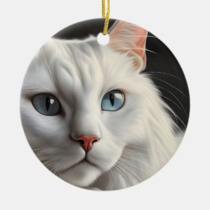 White Cat Ceramic Ornament