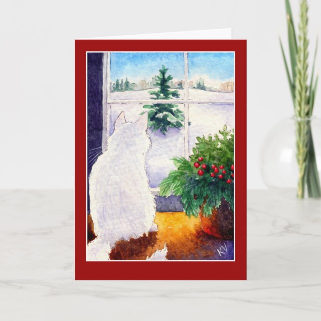 White Cat Christmas greeting card (Front)