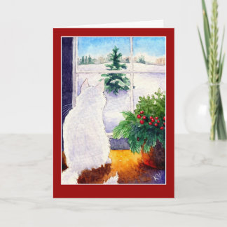White Cat Christmas greeting card