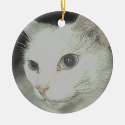 White Cat Double-Sided Ceramic Round Christmas Ornament | Zazzle