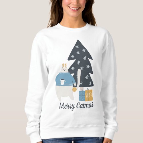 White cat Christmas ornament tree personalized Sweatshirt