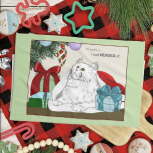 White Cat Christmas Ornaments Funny Kitchen Towel