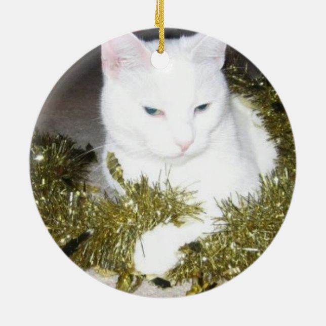 White Cat Christmas Tree Ornament (Back)