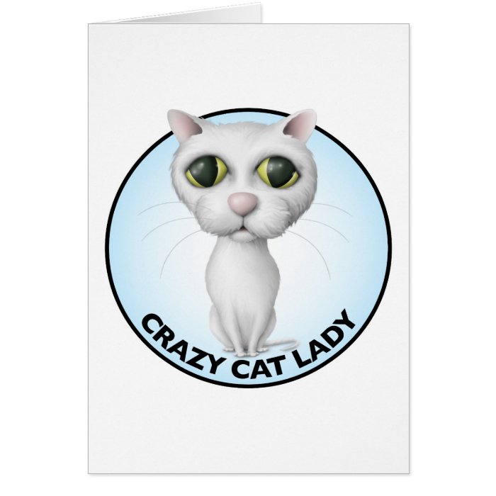 White Cat   Crazy Cat Lady Greeting Card
