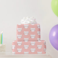 White Cat Cute Pink Wrapping Paper