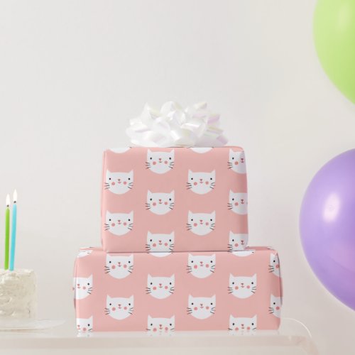 White Cat Cute Pink Wrapping Paper