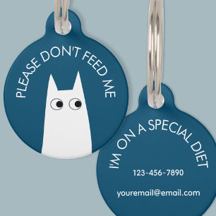 White Cat Don't Feed Me Medical Pet ID Tag