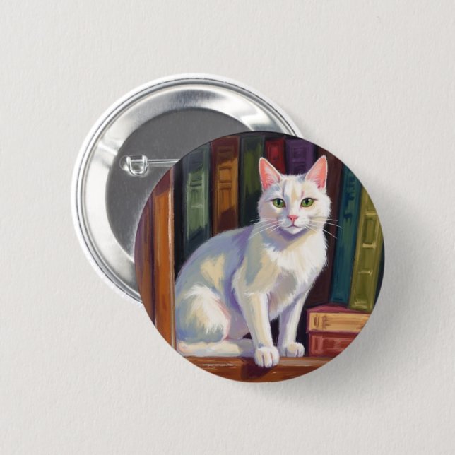White Cat Drawing Button (Front & Back)
