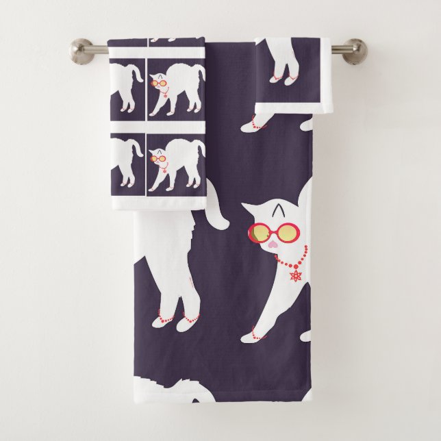 White Cat Dressed Up 3 Piece Poly Cotton  Bath Tow Towel Set (Insitu)