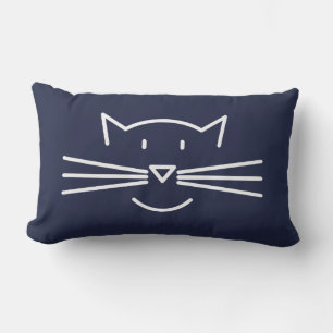 White Cat Face Outline Throw Pillow