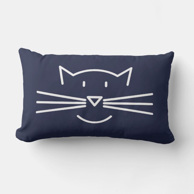 White Cat Face Outline Throw Pillow (Front)